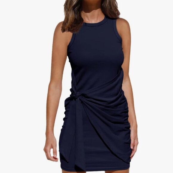 LILLUSORY Women's M Navy Blue Sleeveless Bodycon Side Ruched Mini Dress - NWT!! - Picture 3 of 10